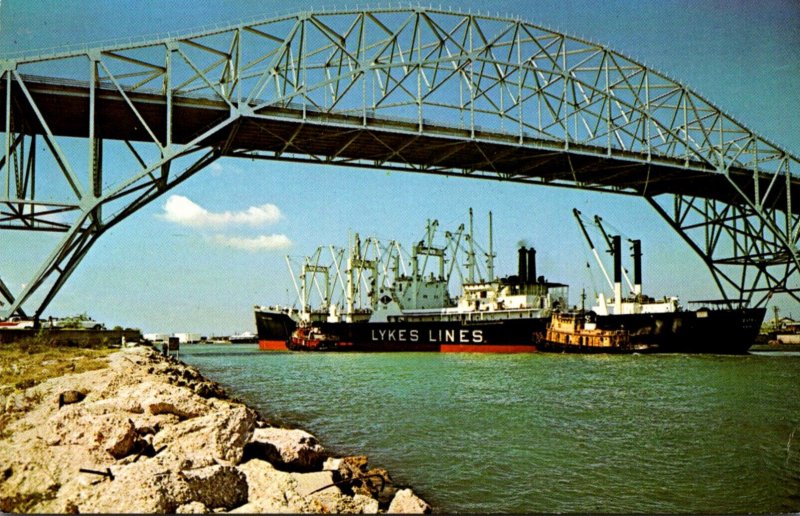 Texas Corpus Christi Freighters Passing Under Harbor Bridge