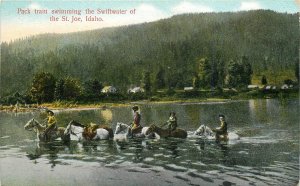 Postcard Idaho St. Joe Pack Train Swimming Swiftwater 1912 Spokane 23-6185