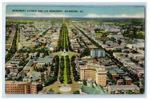 c1930s Monument Avenue and Lee Monument, Richmond Virginia VA Postcard