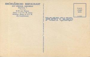 HOT SPRINGS ARKANSAS 1940s Smorgasbord Restaurant Teich linen postcard 4531