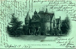 Postcard MA Wellesley Town Hall & Library Photo by J.D. Ryan UDB 1906 H18