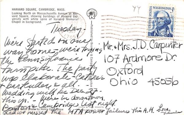 Harvard Square Cambridge, Massachusetts Postcard