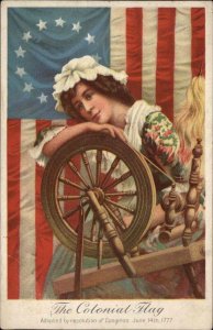 Colonial Flag Betsy Ross Spinning Wheel American History c1910 Postcard