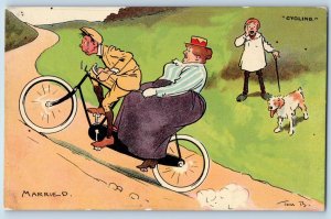 Tom Browne Signed Postcard Comic Humor Cycling Man Bicycle Fat Woman c1910's