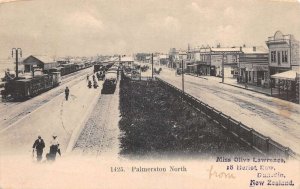 Palmerston North New Zealand Street Scene Train Station Vintage Postcard AA72366