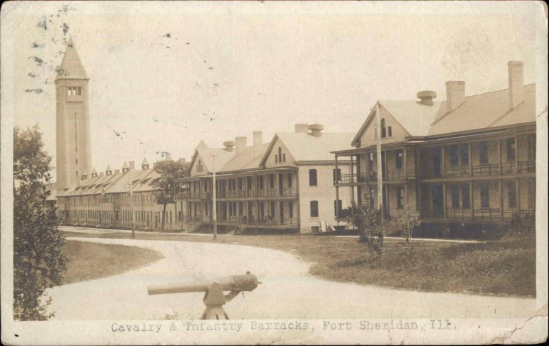 Fort Sheridan Illinois IL Cavalry & Infantry Barracks c1910 RPPC Postcard