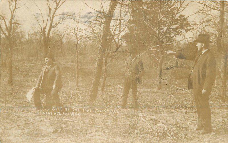 1906 Gary Indiana 1906 Post Office Site Men Suits RPPC real photo postcard 2293