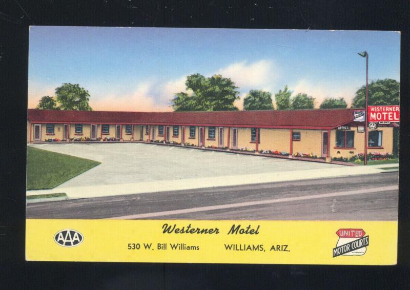 WILLIAMS ARIZONA ROUTE 66 WESTERNER MOTEL AAA OLD ADVERTISING POSTCARD