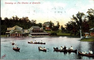 Canoeing on the Charles at Riverside, Boston MA c1906 UDB Vintage Postcard L57