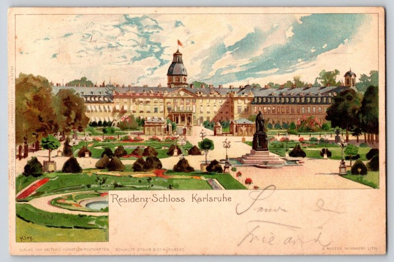 Postcard Residenz Schloss Karlsruhe - Litho