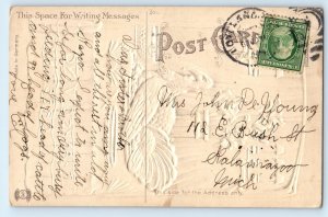 c1910's Thanksgiving Greetings Turkey On The Table Airbrushed Embossed Postcard