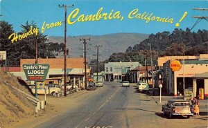 Cambria California Street Scene, Shell Station, Photochrome Vintage PC U6995