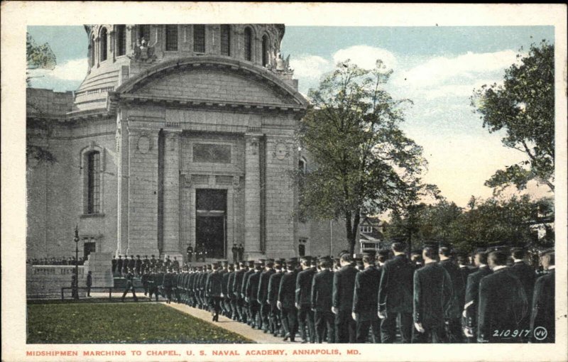 Annapolis MD US Naval Academy Midshipmen March to Chapel Vintage Postcard