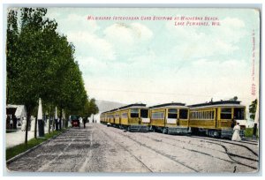 1910 Milwaukee Interurban Cars Stopping Waukesha Beach Wisconsin Posted Postcard