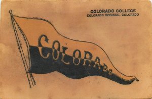 Postcard C-1910 Colorado Springs Leather College pennant Flag CO24-3520