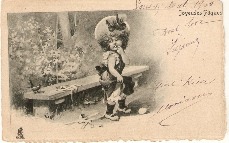 Little girl and the broken egg Tuck France, Greetings Postcard  Serie 283