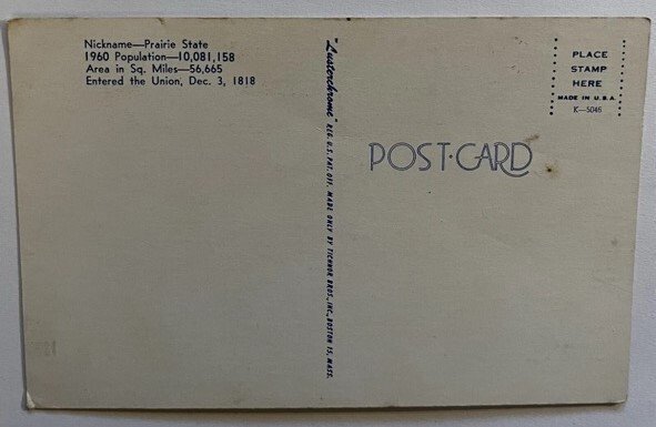 Vintage Postcard Greetings from Illinois State Map K2