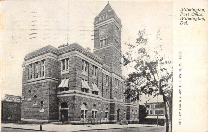 Wilmington Delaware Post Office Street View Antique Postcard K90529