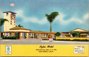 Linen Postcard Aztec Motel 6050 El Cajon Blvd US 80 in San Diego, California