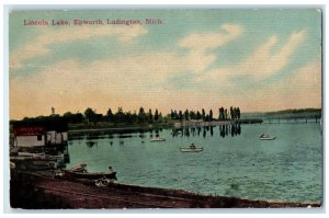 1912 Lincoln Lake Epworth Canoeing Ludington Michigan MI Posted Vintage Postcard