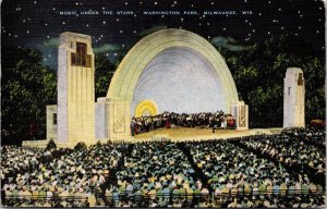 Vtg Milwaukee WI Music Under the Stars Washington Park Bandshell 1940s Postcard