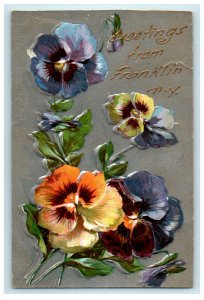 1909 Greetings from Franklin New York NY Floral Antique Posted Postcard