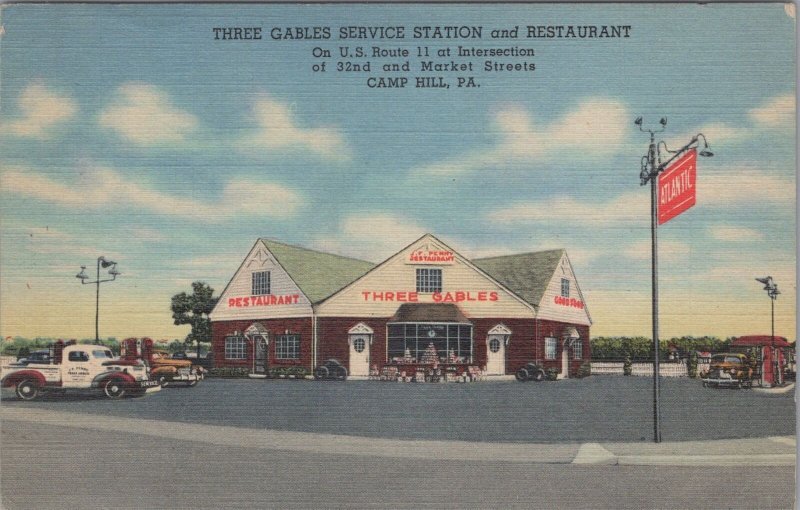 Postcard Three Gables Service Station and Restaurant Camp Hill PA