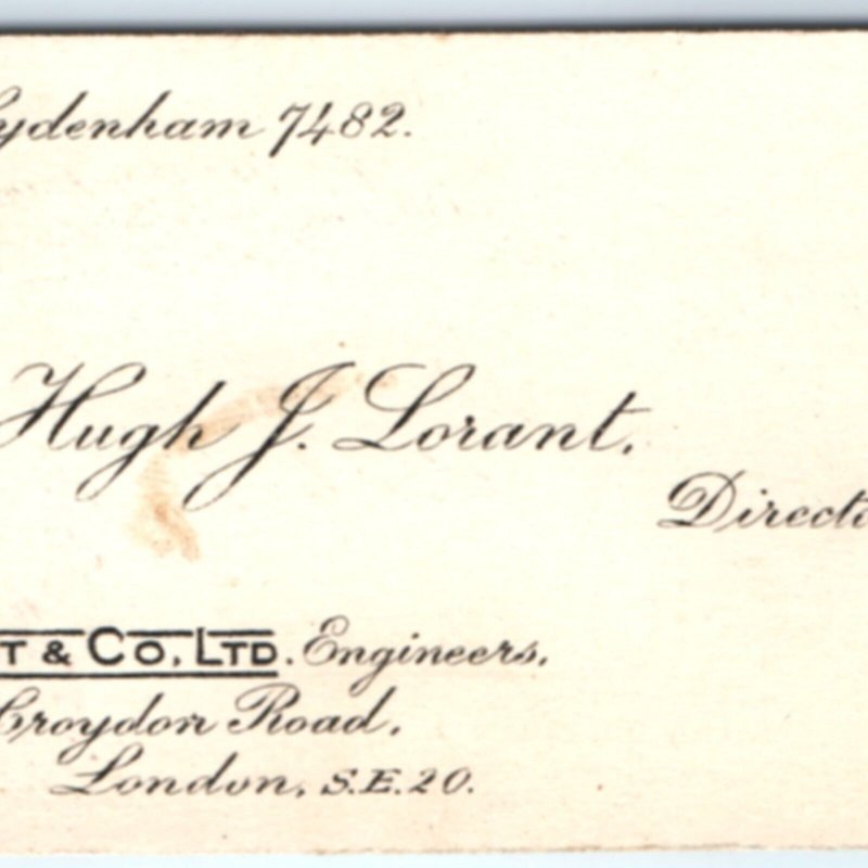 c1940s London Hugh J. Lorant & Co Director Business Card Machine Tools Lathe C42