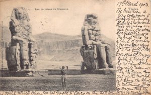 Egypt 1903 Les Collosses de Memnon Thebes vintage postcard C313