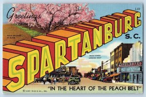 Spartanburg South Carolina SC Postcard Large Letter Greetings Landmarks 1949 Car