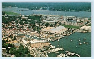 ANNAPOLIS, Maryland MD ~ Aerial HILTON INN & NAVAL ACADEMY 1960s-70s Postcard