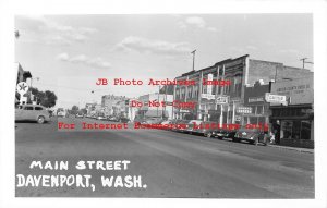 WA, Davenport, Washington, RPPC, Main Street, Business Area, 40s Cars, Photo