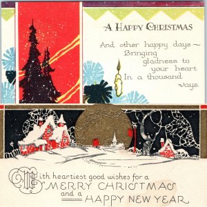 x2 LOT c1930s Happy Christmas Greeting Card New Year 5 Vtg Litho Merry Xmas 5I