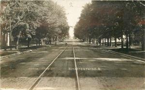 1908 Bellfontaine Ohio North Market Street Trolley Tracks RPPC real photo 2369
