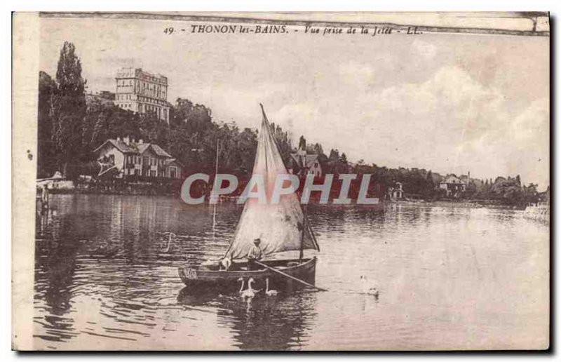 Old Postcard Thonon les Bain view from the pier