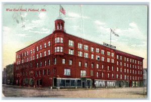 1911 American and Hotel Flag, West End Hotel Portland Maine ME Postcard 