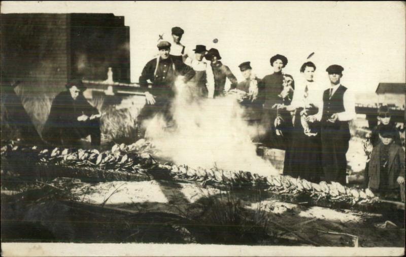 Dungeness Crab Fish Bake Picnic 1914 North Bend OR Cancel Real Photo Postcard