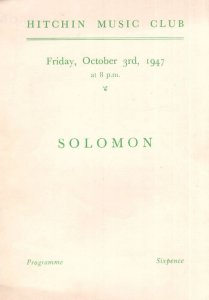 Hitchin Herts Solomon 1947 Frederick Fuller Baritone Theatre Programme