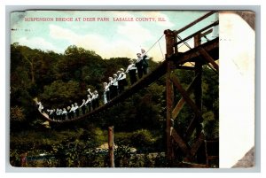 Suspension Bridge at Deer Park, La Salle County IL c1907 Postcard