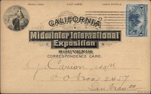 1894 California Midwinter Internaional Expo USED Pioneer Postcard #1 jrf