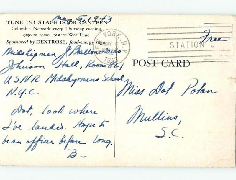 1943 Signed Military STAGE DOOR CANTEEN HM4605