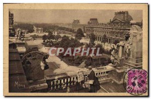 Old Postcard Paris View of the Louvre and the gardens of the Louvre and Tuile...