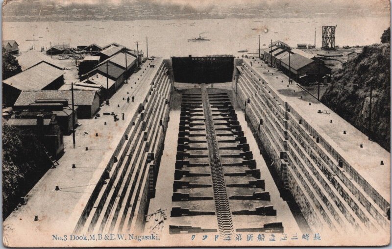 Japan Dock M.B. & E.W. Mitsubishi Nagasaki Shipyard Nagasaki Postcard C226