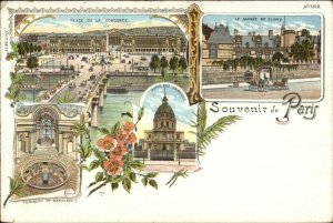 Souvenir de Paris France Multi View Lithograph c1900 Postcard