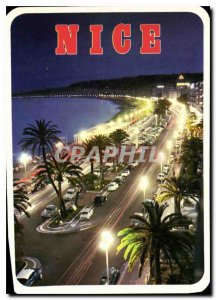 Modern Reflections Postcard of the French Riviera Nice night the Promenade de...