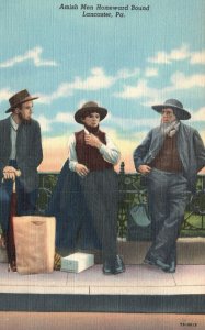 Vintage Postcard Amish Men Homeward Bound Lancaster Pennsylvania PA