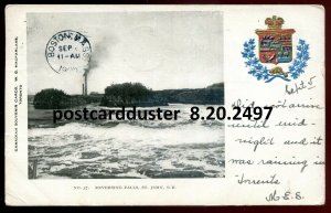 h3181 - ST. JOHN NB Postcard 1905 Reversing Falls. Patriotic Crest by MacFarlane