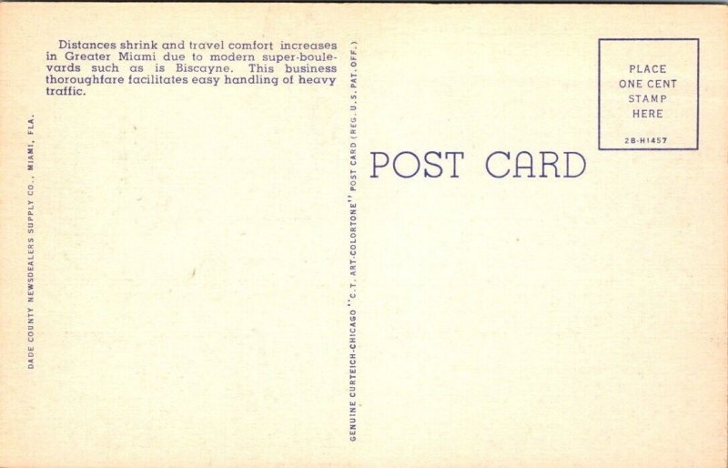 Vintage Florida Postcard - Miami - Biscayne Boulevard