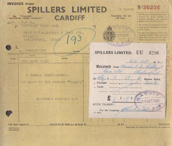 Spillers Sacks Of Dog Animal Foods Cardiff Wales Welsh 1943 WW2 Receipt Ephemera