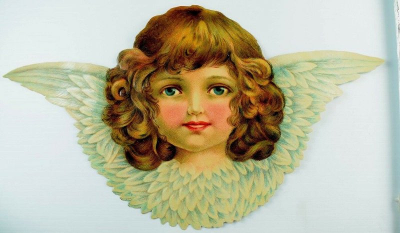 1870's-80's Lovely Giant Winged Angel Die Cut Victorian 7 1/4 X 12 1/2 L17 